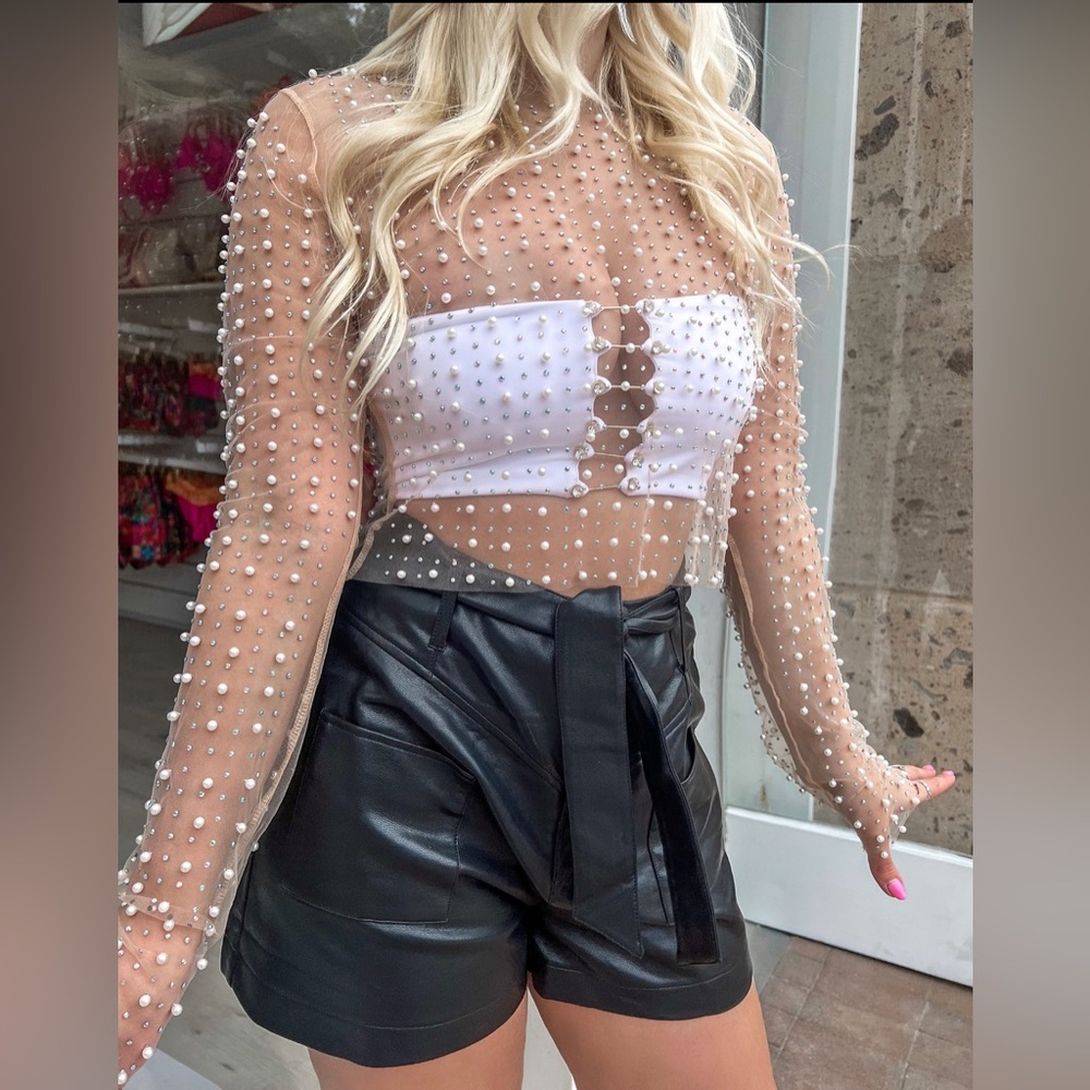 Pearl/Blue Sparkle Mesh Top with Sleeves